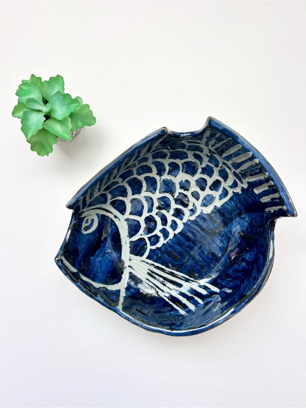 Hand Made Japanese Pottery Koi Fish Platter Dish Bowl